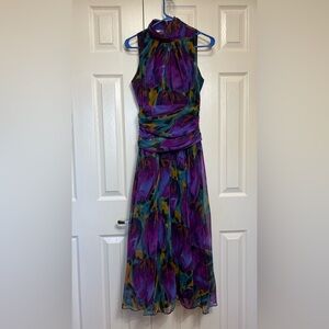 VTG Jackie + Eric Tulips Floral Print Multicolor Sleeveless Maxi Dress Sz 8